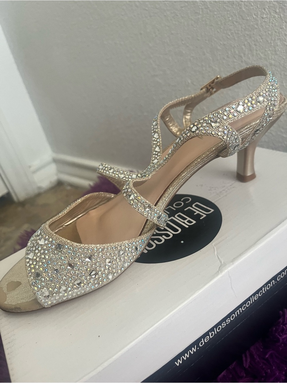 De Blossom Collection Gold Crystal Slingback Kitten Heels - Picture 7 of 7